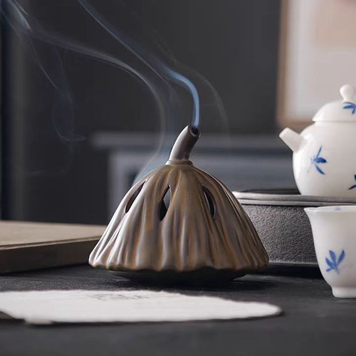 レトロバイオニックロータスセラミック香炉装飾品アロマディフューザー