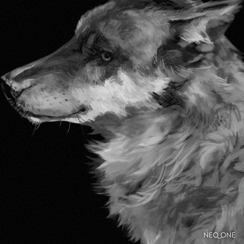 高品質・送料込み【モノトーン ウルフポスター】リアル細密画 狼