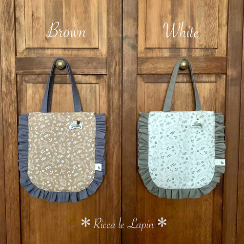 ウサギだらけのフリルトートバッグ【ホワイト】 トートバッグ  