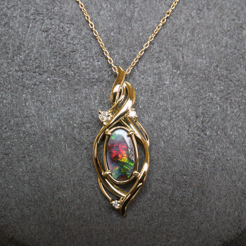 ボルダーオパール14k ペンダント トップ カラフリ】Pt900ボルダーオパール15.82ct ペンダントトップ