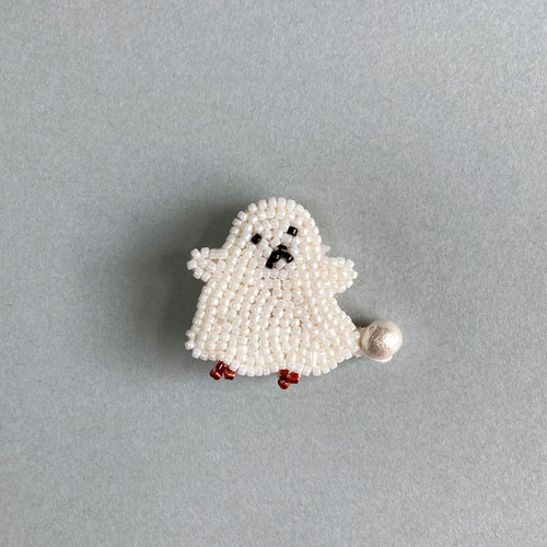 おばけ？ちゃんのミニブローチ ビーズ刺繍 オートクチュール刺繍