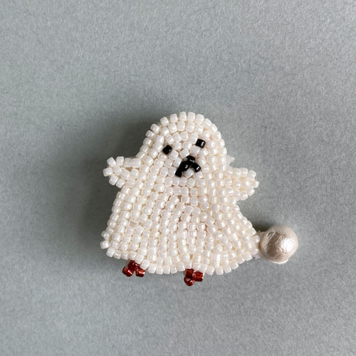 おばけ？ちゃんのミニブローチ ビーズ刺繍 オートクチュール刺繍
