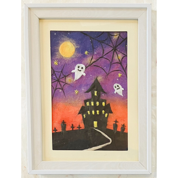 和紙ちぎり絵『ハロウィン』葉書サイズ原画 切り絵 彩紘工房