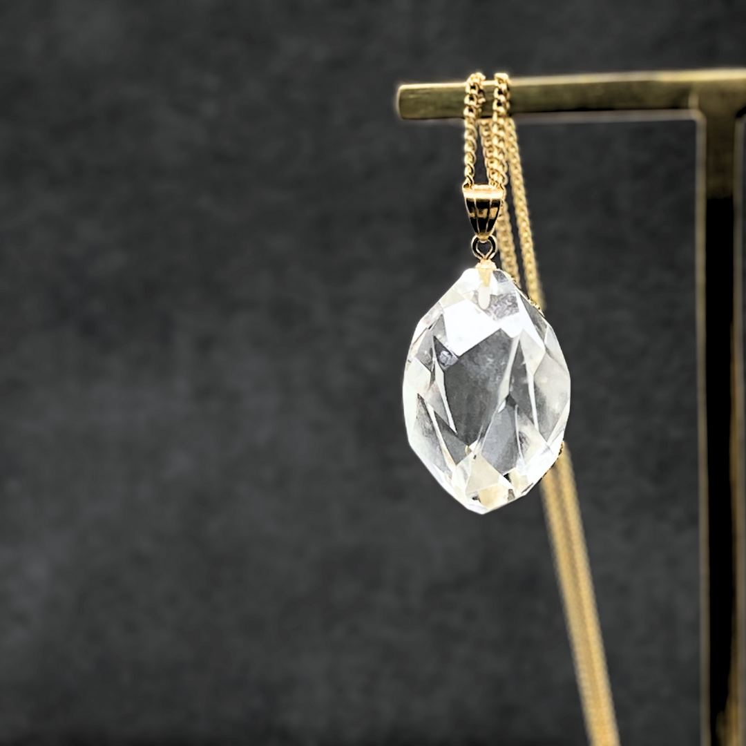 K18 23mm 大粒 クォーツ/白水晶  天然石ネックレス - Prism -clear- M