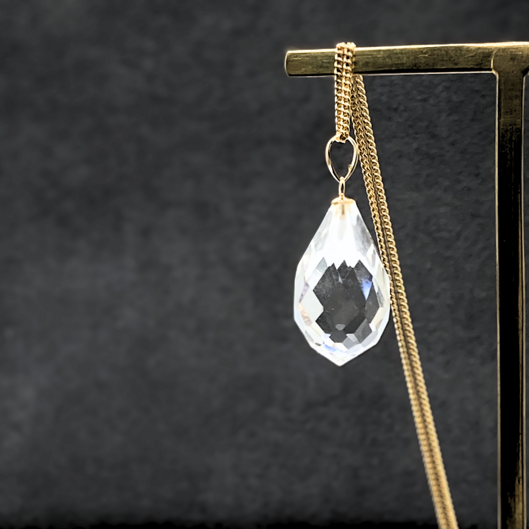 K18 22mm 大粒 クォーツ/白水晶  天然石ネックレス - きらきらドロップ