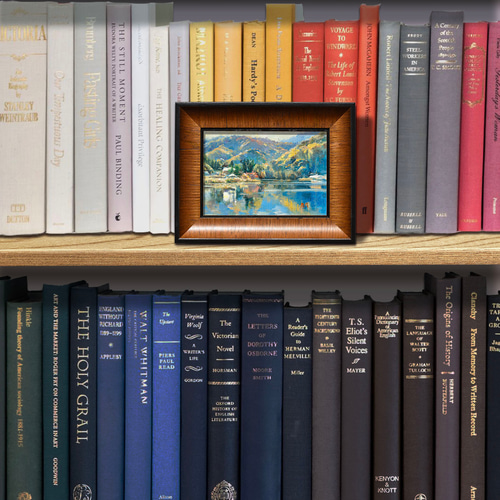 紅葉映す静寂-青木湖】ミニ油絵原画 額付き・特典付き ギフト対応 絵画