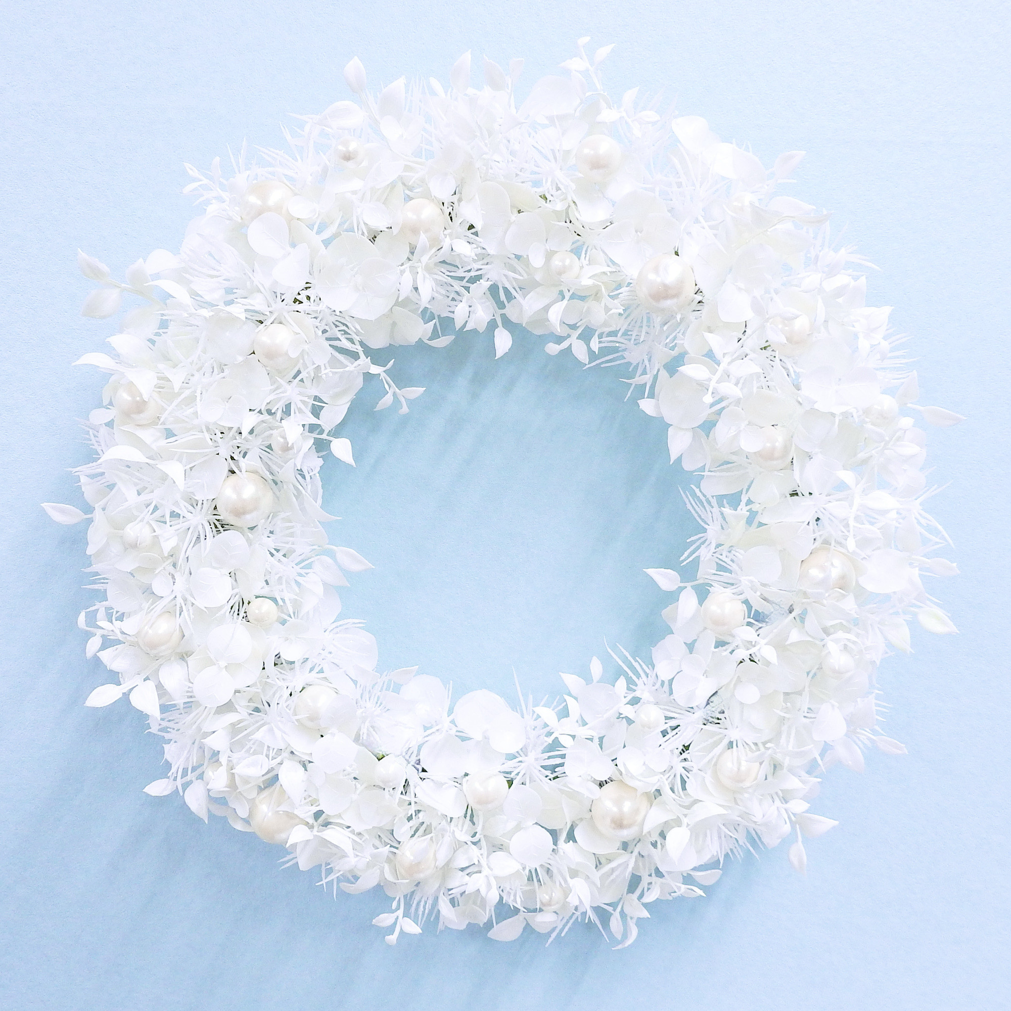 再販＊雪のホワイトクリスマスリース (パール＆ラメ)Lサイズ＊抗ウイルス光触媒加工付き