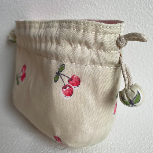 受注製作】フリル 巾着 コップ袋 チェリー さくらんぼ 受注製作