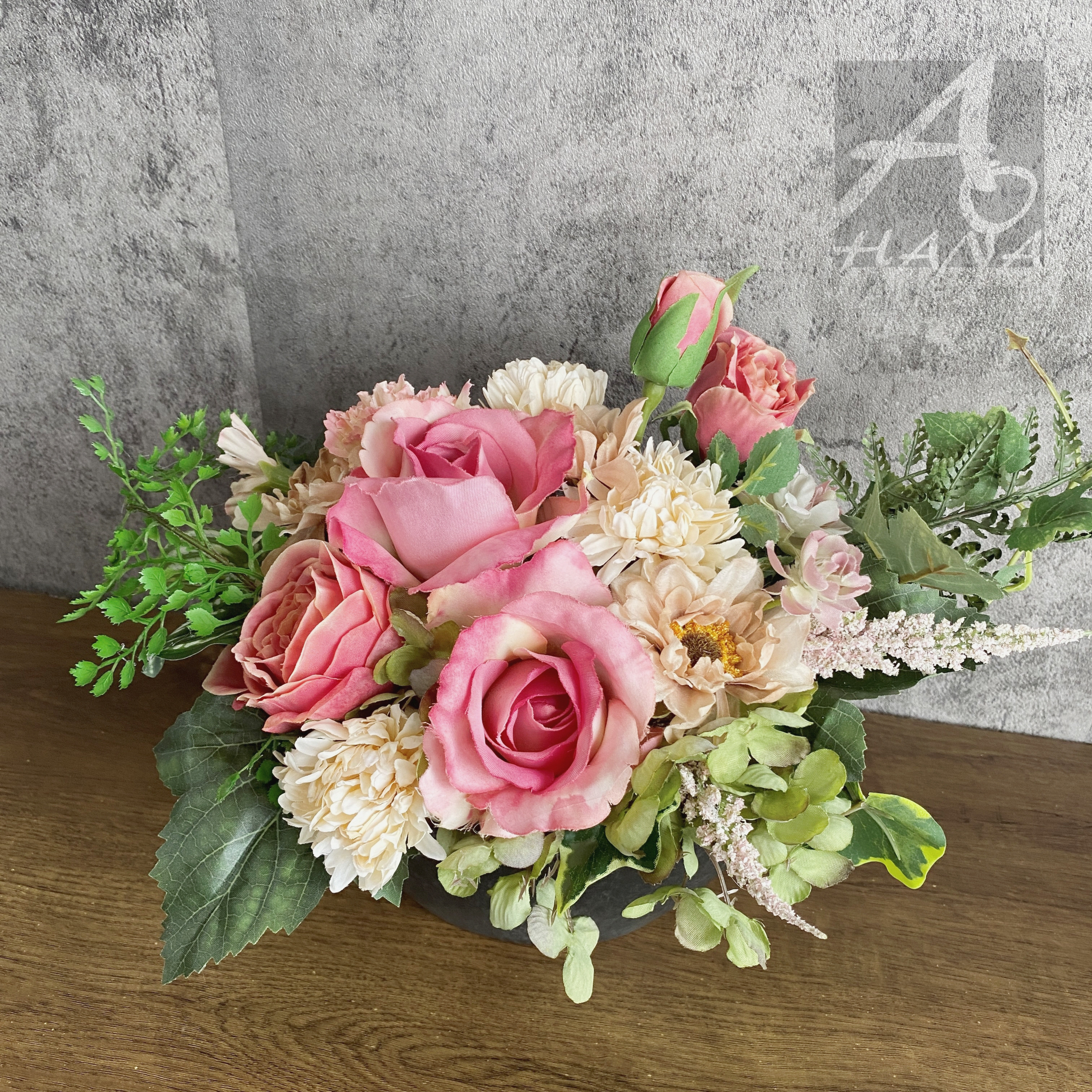 造花アレンジメント　ピンク　バラ　ギフト　結婚祝い