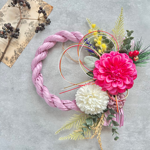 No.132 カラーしめ縄リース2025 ハンドメイドお正月飾り玄関リース