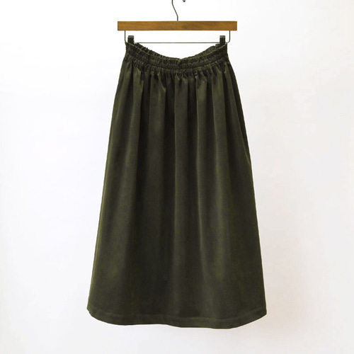 即納】コーデュロイ ギャザースカート（ダークオリーブ）カーキ アース