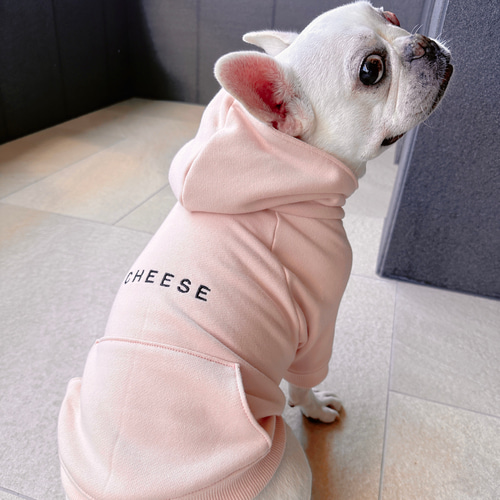 犬服〉ポケット付きうちの子ブランドパーカー＊薄ピンク