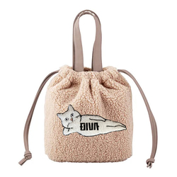 ハンドメイド オーダー 移動ポケット 保冷バッグ 巾着 ピンク ねこ