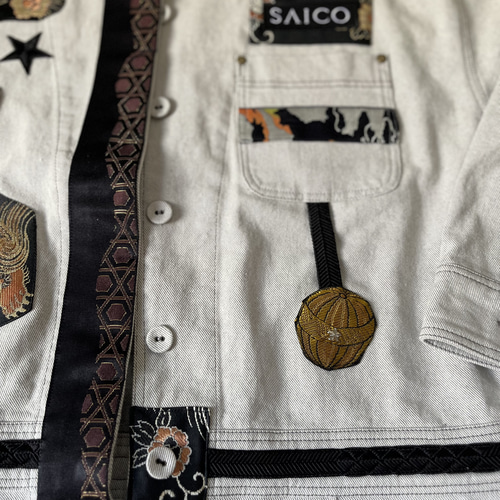 デニム着物リメイク フクロウパッチ二部式帯 ハンドメイドセット売り❣️コスプレ デニム着物リメイク フクロウパッチ二部式帯 ハンドメイドセット売り