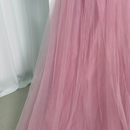 送料無料！カラードレス ピンク オフショルダー プリーツドレス リボン  