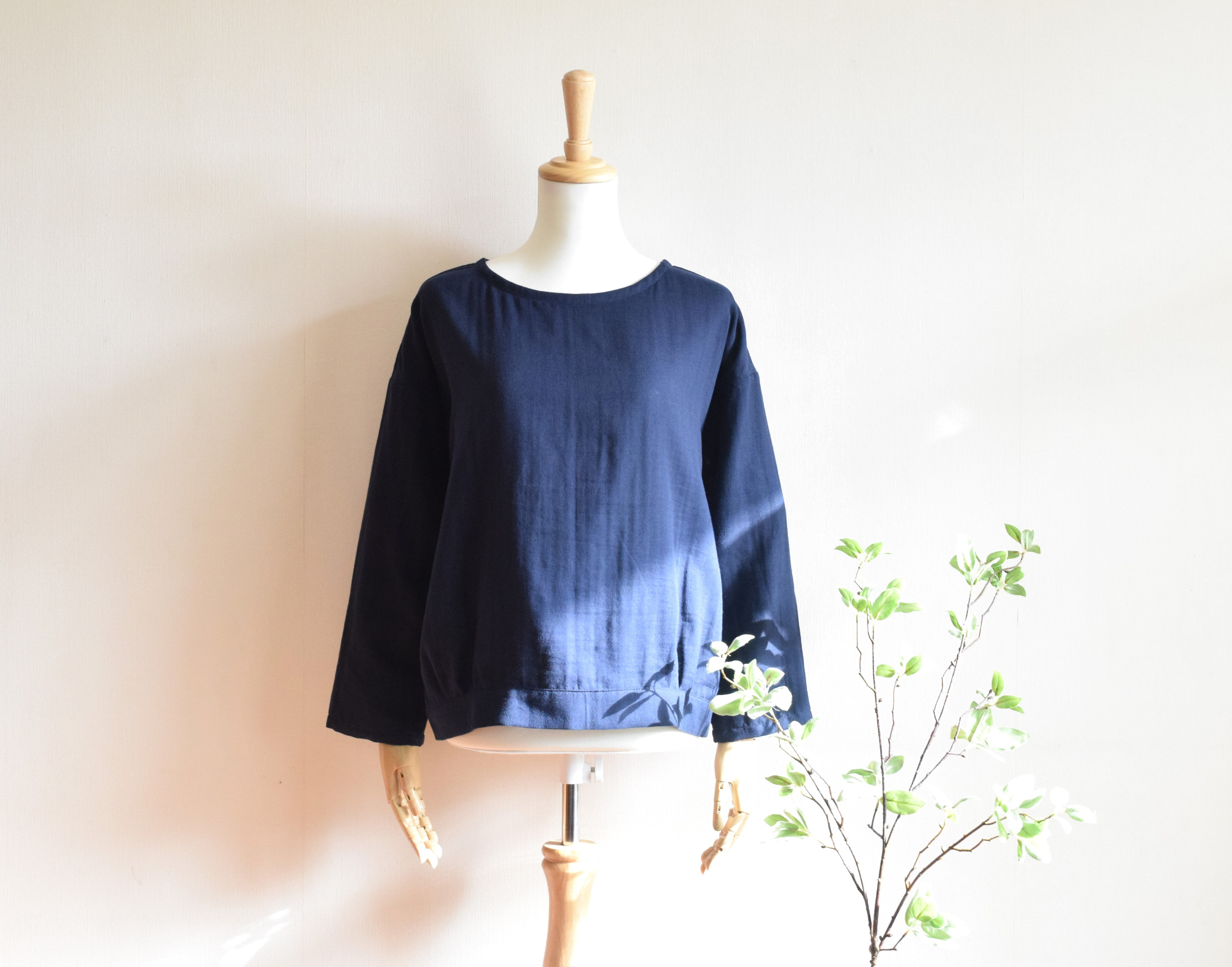 柔らかな肌触り♪ダブルガーゼのブラウス/ネイビー