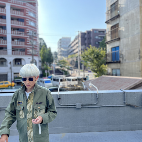 ドヤ顔孔雀JK ミリタリージャケット帯パッチワークJK リメイク