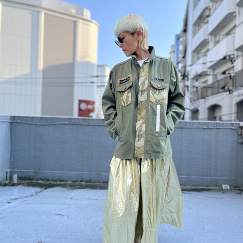 ドヤ顔孔雀JK ミリタリージャケット帯パッチワークJK リメイク