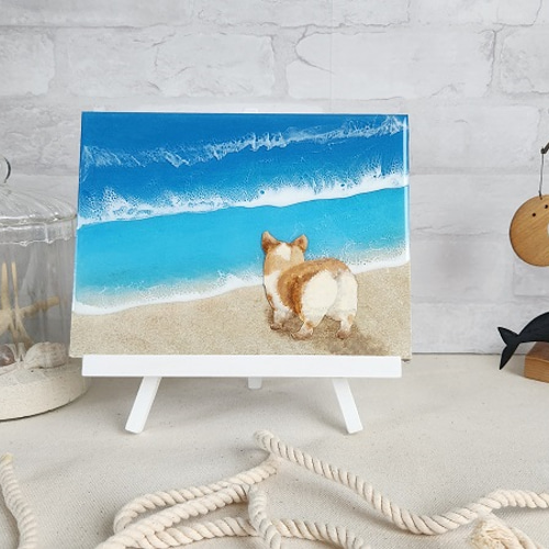 海と犬シリーズ ☆コーギー☆ プリケツ 海レジンアート ミニパネル