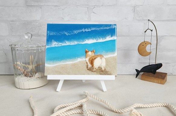 海と犬シリーズ ☆コーギー☆ プリケツ 海レジンアート ミニパネル