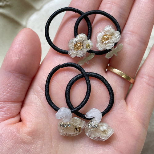 イニシャル ヘアゴム ヘアアクセサリー ベビー キッズ レジン ヘアゴム  