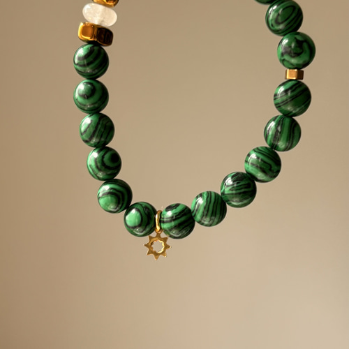 マラカイト♡ルチルクォーツ♡ヘマタイト♡ブレス♡太陽チャーム  