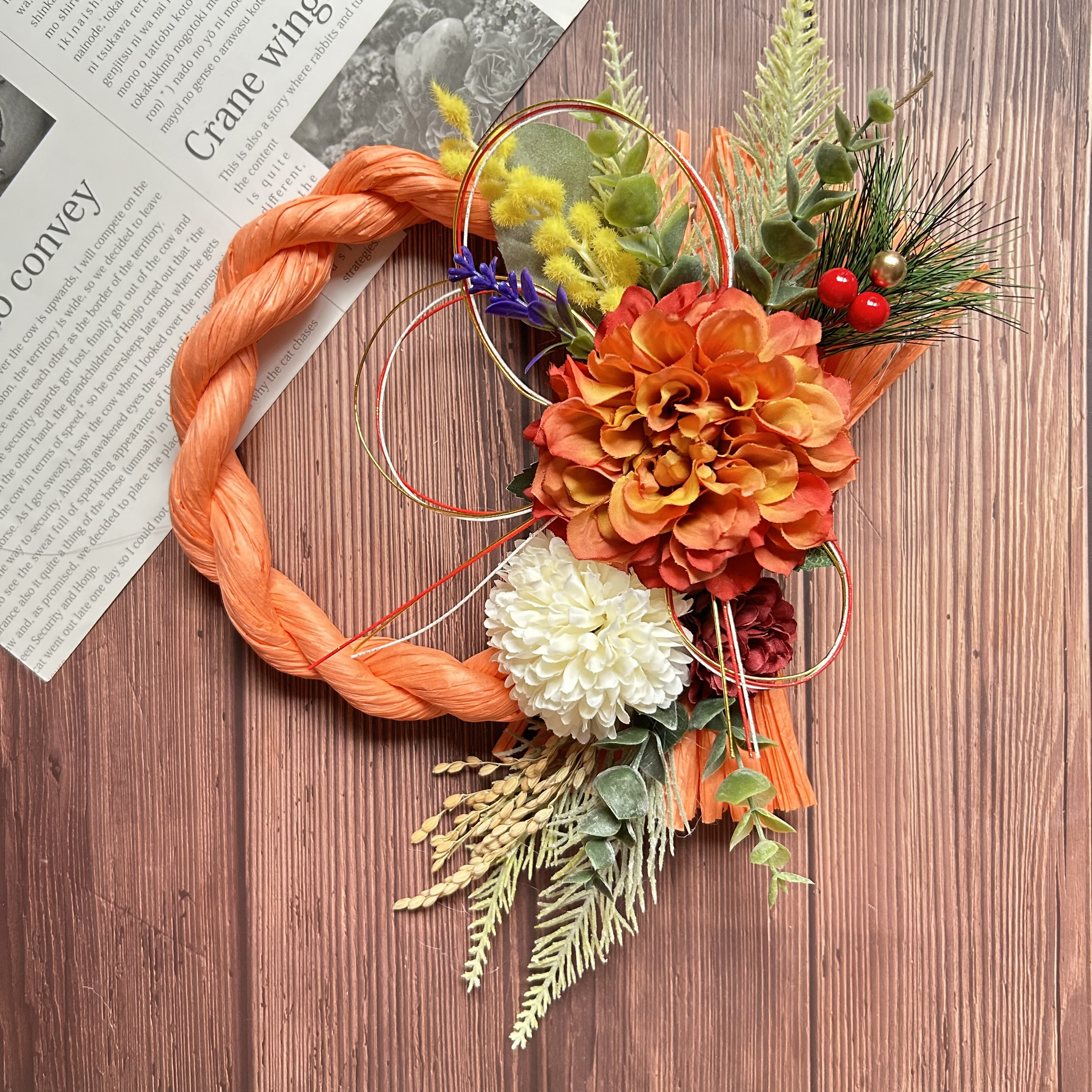 No.140 カラーしめ縄リース2025 ハンドメイドお正月飾り玄関リース