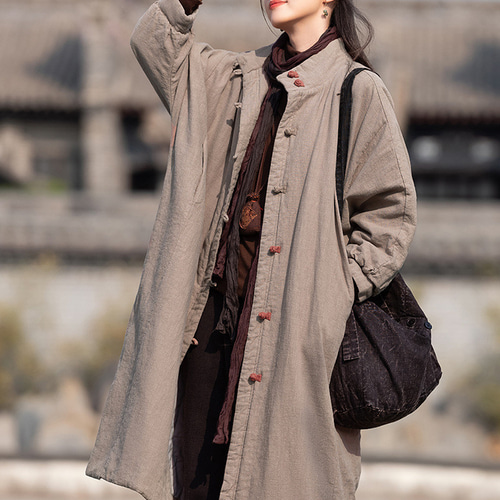 砂洗ラミー麻純綿充填超ワイドコート #モカ色 コート A.A織り 通販