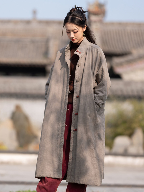 砂洗ラミー麻純綿充填超ワイドコート #モカ色 コート A.A織り 通販