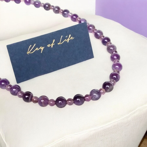 Key of Life▷アメジスト 天然石ビーズ ネックレス ☆42cm+6cm
