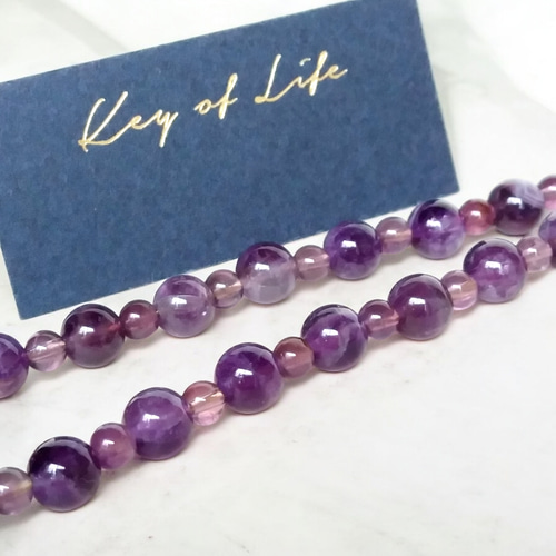 Key of Life▷アメジスト 天然石ビーズ ネックレス ☆42cm+6cm