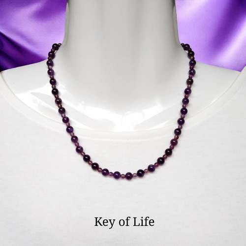 Key of Life▷アメジスト 天然石ビーズ ネックレス ☆42cm+6cm