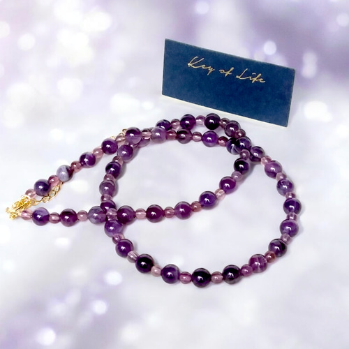 Key of Life▷アメジスト 天然石ビーズ ネックレス ☆42cm+6cm