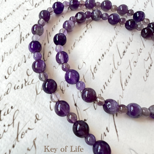 Key of Life▷アメジスト 天然石ビーズ ネックレス ☆42cm+6cm