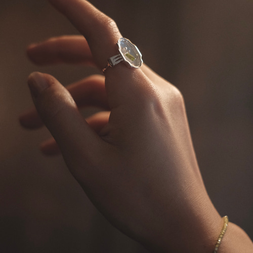 パール宝石プレートリング【緑】　指輪　手作り　デザイン　作家 s925 Candy Gemstone」パール宝石プレートリング【緑】 指輪・リング