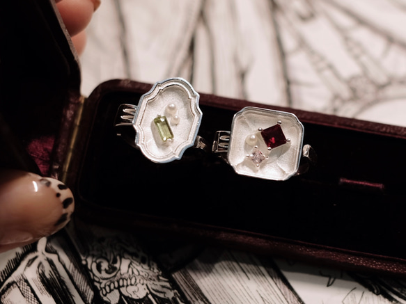 パール宝石プレートリング【緑】　指輪　手作り　デザイン　作家 s925 Candy Gemstone」パール宝石プレートリング【緑】 指輪・リング