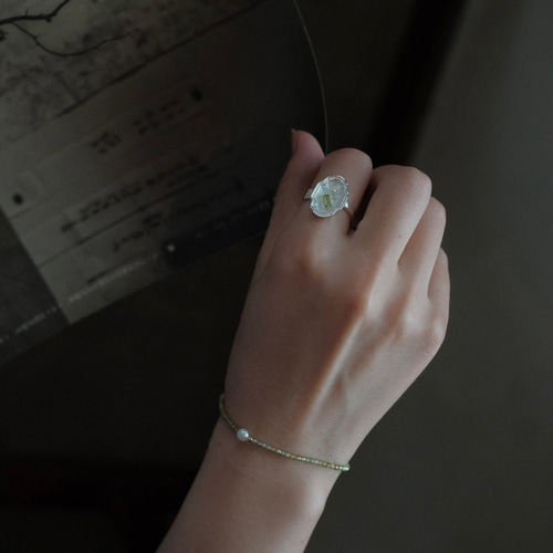パール宝石プレートリング【緑】　指輪　手作り　デザイン　作家 s925 Candy Gemstone」パール宝石プレートリング【緑】 指輪・リング