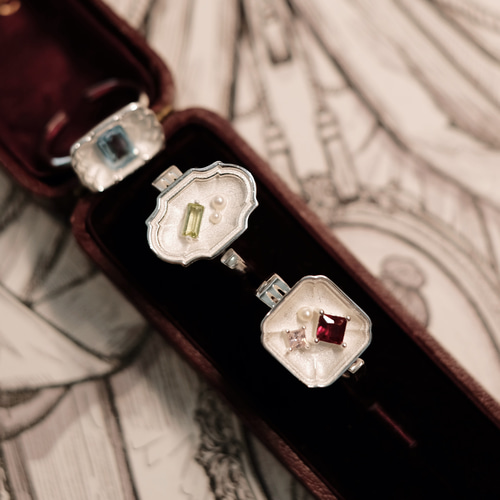 パール宝石プレートリング【緑】　指輪　手作り　デザイン　作家 s925 Candy Gemstone」パール宝石プレートリング【緑】 指輪・リング