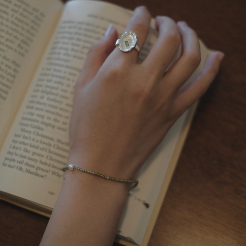 Candy Gemstone」パール宝石プレートリング【緑】 指輪・リング Kikii