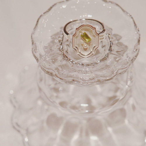 パール宝石プレートリング【緑】　指輪　手作り　デザイン　作家 s925 Candy Gemstone」パール宝石プレートリング【緑】 指輪・リング
