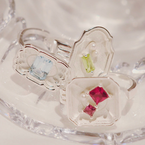 パール宝石プレートリング【緑】　指輪　手作り　デザイン　作家 s925 Candy Gemstone」パール宝石プレートリング【緑】 指輪・リング