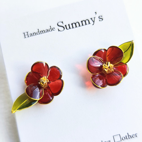 椿ピアス（イヤリングにも変更出来ます）ディップワイヤー