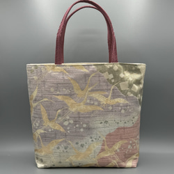 着物 帯 リメイク ハンドメイド トートバッグ 黒 帯締め 桜