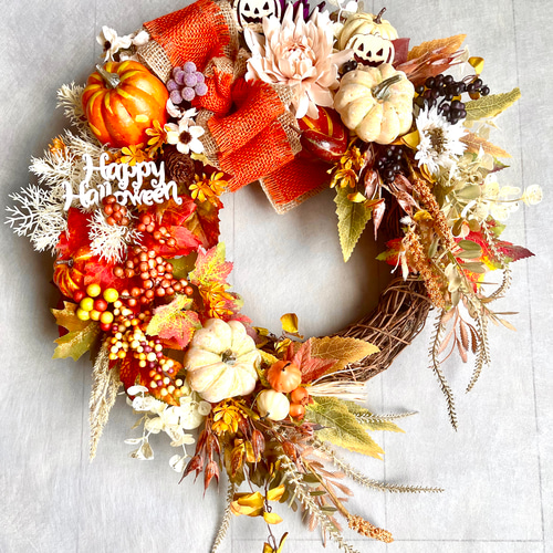 限定製作】特大 ハロウィン ドライフラワー リース 特大 木の実リース