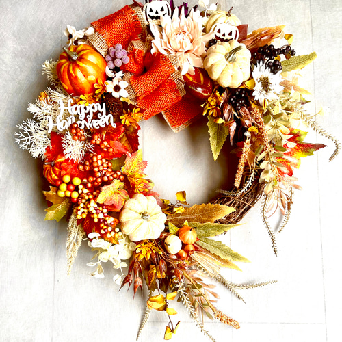 No.wreath-15556/特大ハロウィンリース24-(7)56x48cm/アーティ