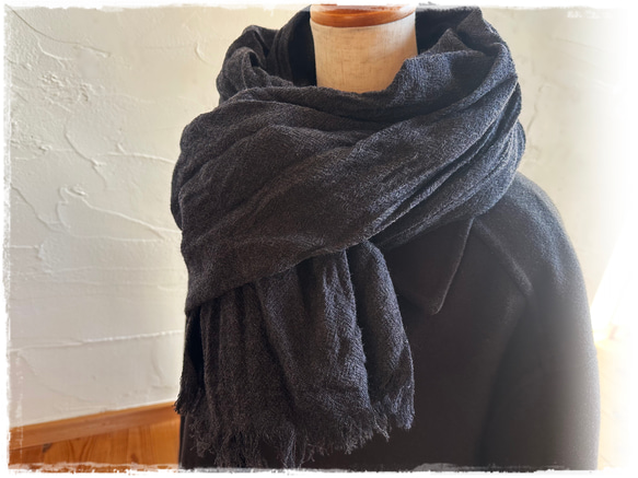 ウールガーゼ 大判ストールマフラー（ダークグレー） ＊ ストール