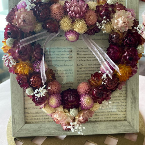 ハートのリース フォトフレームアレンジ ドライフラワー 七色の花 通販