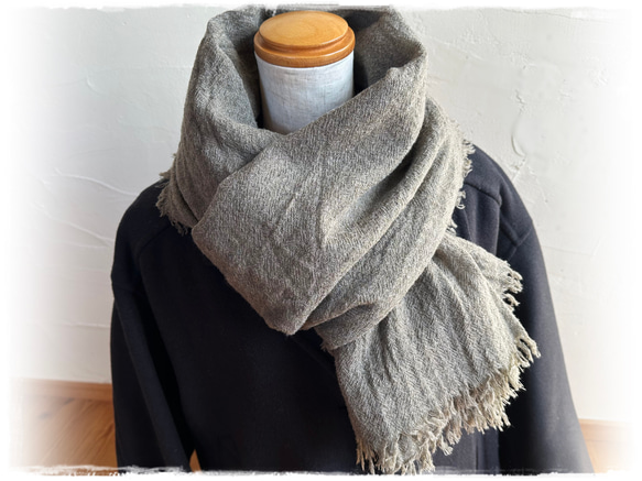 ウールガーゼ 大判ストールマフラー（グレージュ） ＊ ストール kekko