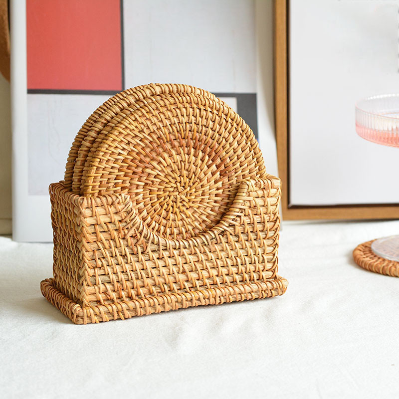 籐編み円形碗敷きアイデアテーブルマット洋食店敷き急須断熱敷きカンフー茶敷き