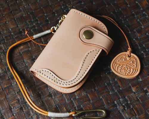 ナチュラルなヌメ革キーホルダー 紐付きキーケース カードケース キー